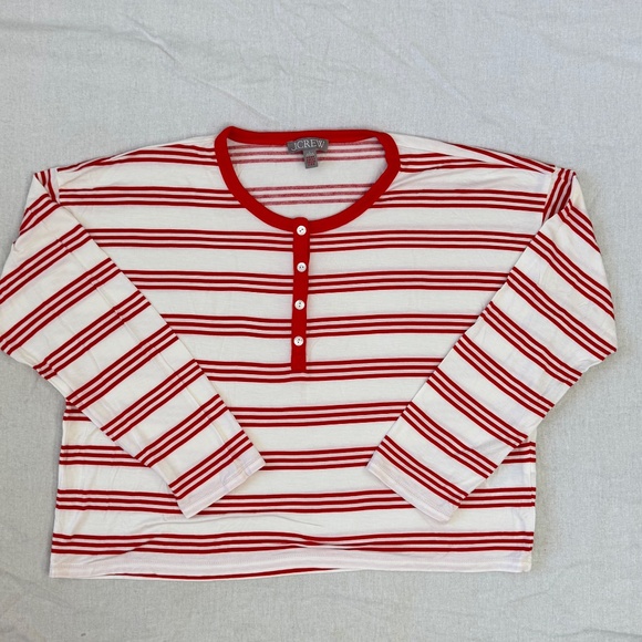 J.Crew Womens ECO Dreamiest LS Henley 2pc. Strip Pajama Set Top Pants Sz. Large - Picture 3 of 15